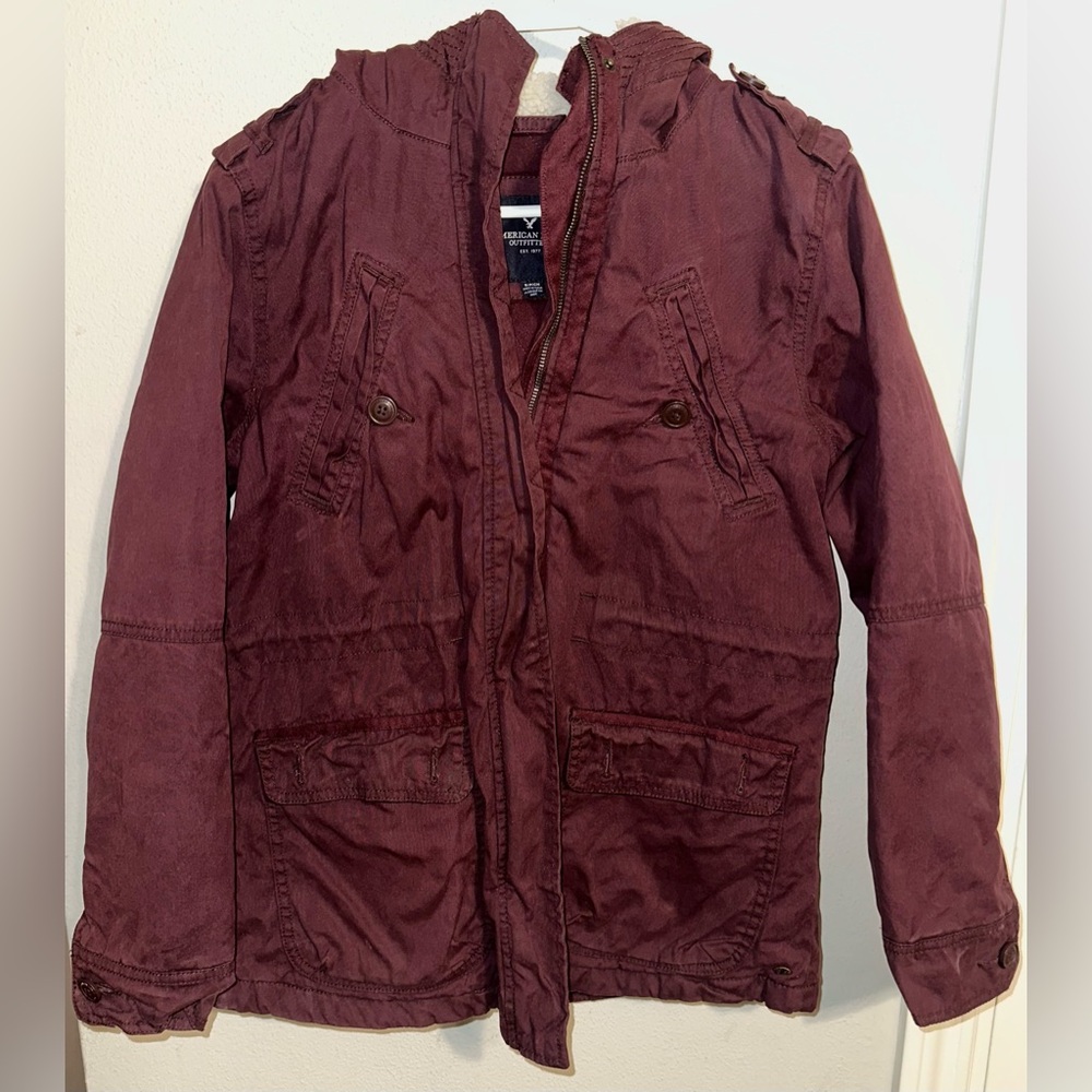 America Eagle Burgundy Hooded Jacket